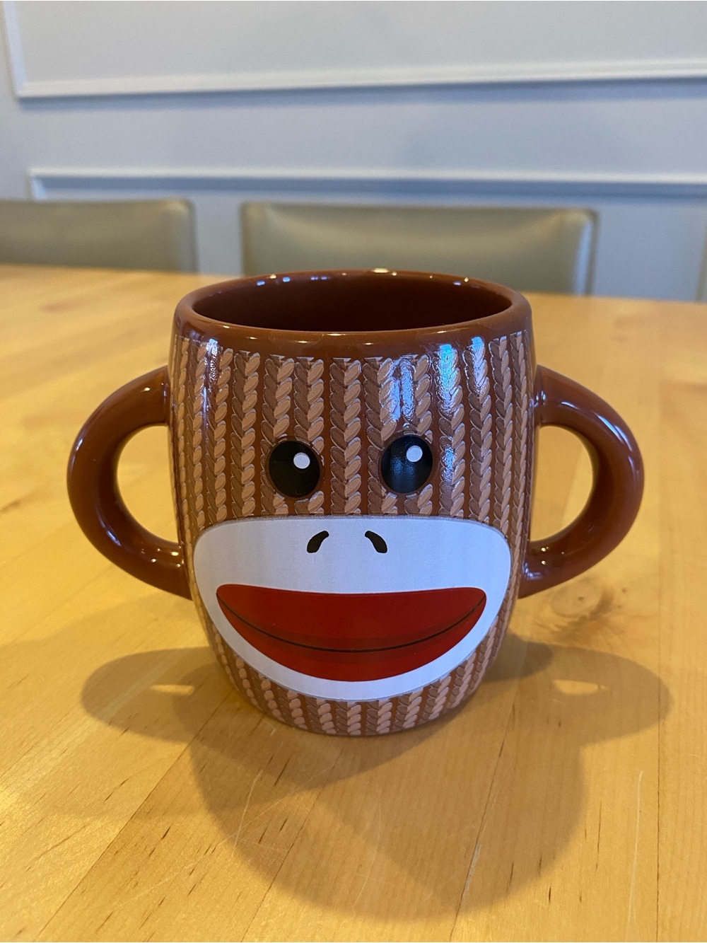 Brown Sock Monkey Ceramic Mug with Dual Handles